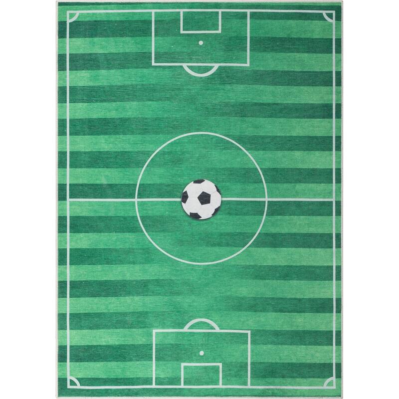 Well Woven Kids Rugs Soccer Field Modern Machine Washable Area Rug - 3' 3" x 5' - Green - Rectangle