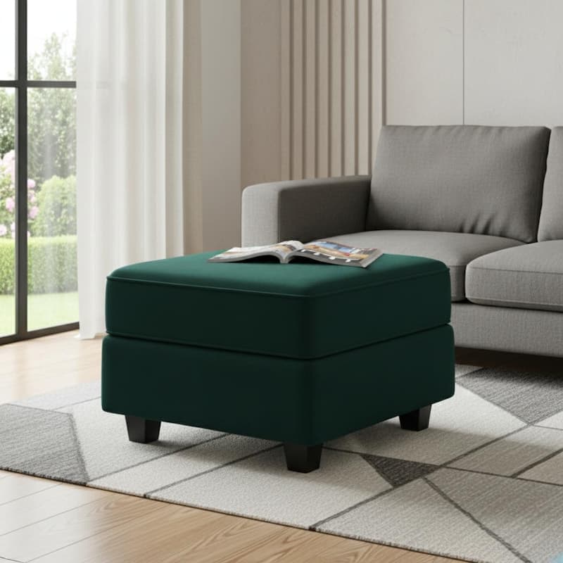 HomeRoots 26" Beige and Black Faux Leather Storage Ottoman - Green