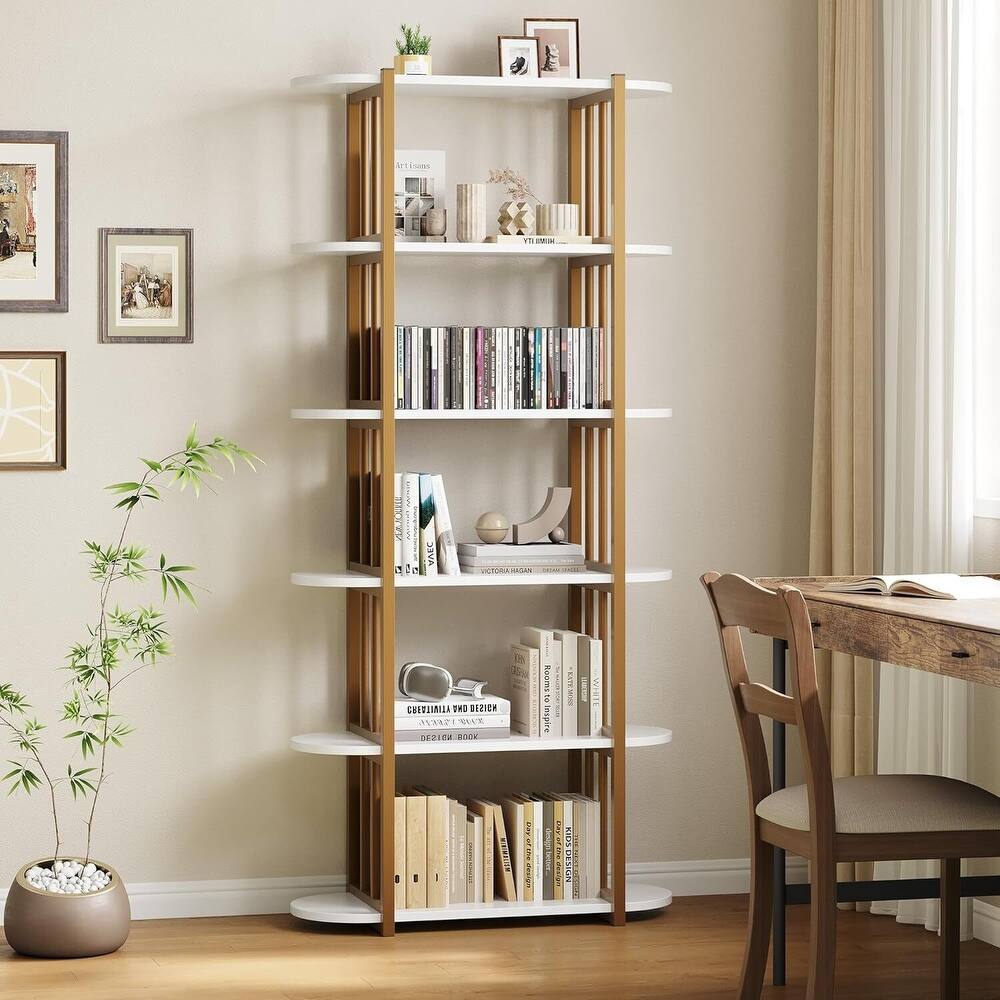 6 Tier 71" Freestanding Open Storage Industrial Bookshelf, Bookcase for Bedroom, Living Room