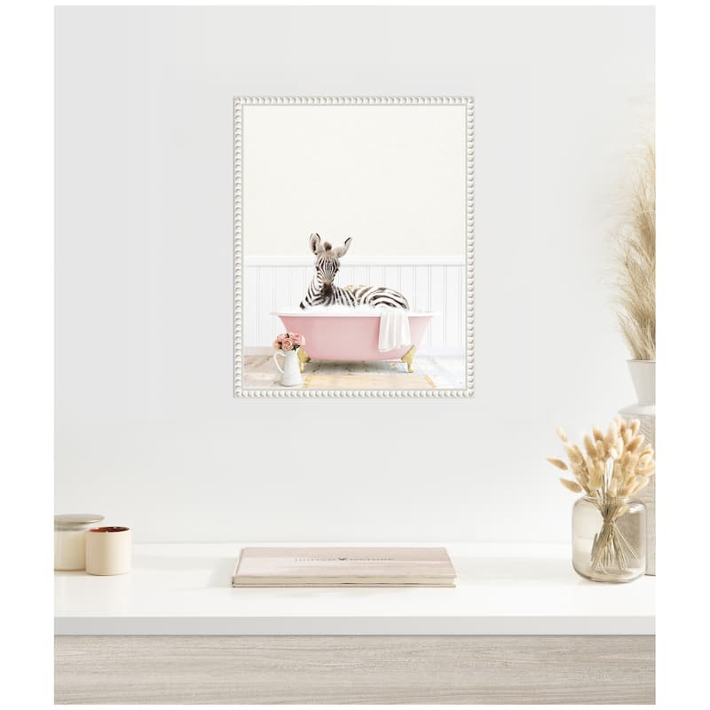Kate and Laurel Sylvie Baby Zebra in Cottage Rose Bathtub Framed Canvas by Amy Peterson