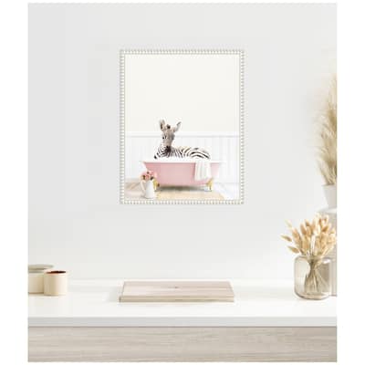 Kate and Laurel Sylvie Baby Zebra in Cottage Rose Bathtub Framed Canvas by Amy Peterson