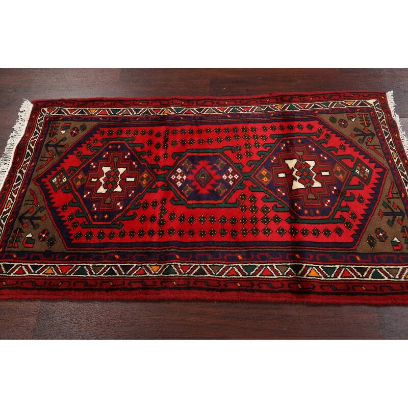 Geometric Hamedan Persian Home Decor Area Rug Hand-knotted Wool Carpet - 2'11" x 5'0"