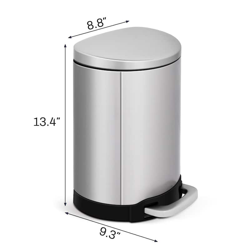 Innovaze 1.6 Gal./6 Liter Stainless Steel Semi-round Step-on Trash Can for Bathroom and Office