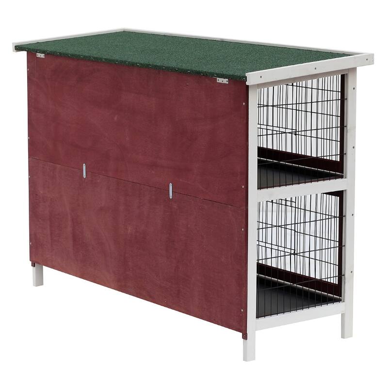 Two-Tier Hutch with Playpen, Slide-Out Trays and Roof Cover - 53.75" L x 19.75" W x 36.75" H