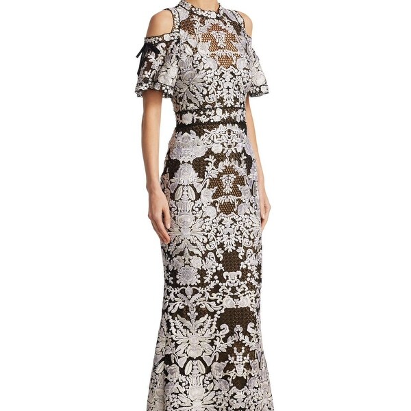 Marchesa Notte Cold Shoulder Lace Cocktail Dress 2024 www.gemologytidbits
