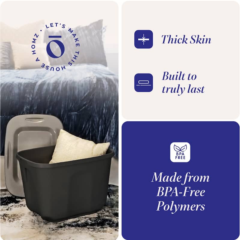 Homz 6610BKTS.10 10 Gallon Durable Molded Plastic Storage Bin with Secure Lid - 1.34