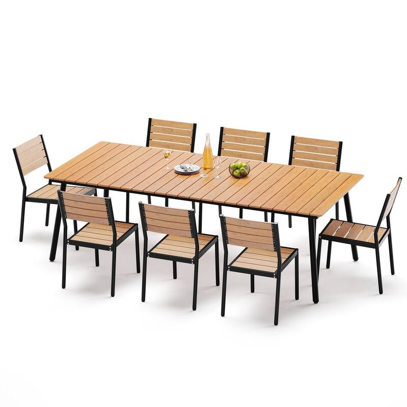 9-Piece Aluminum Outdoor Dining Set with Umbrella Hole and Stackable Chairs