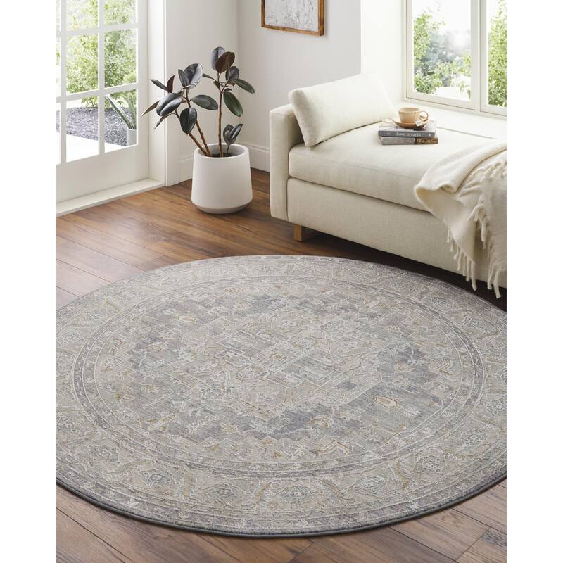 Livabliss Avant Garde Traditional Diamond Area Rug - Coal - 6'7" x 6'7" Round - Round