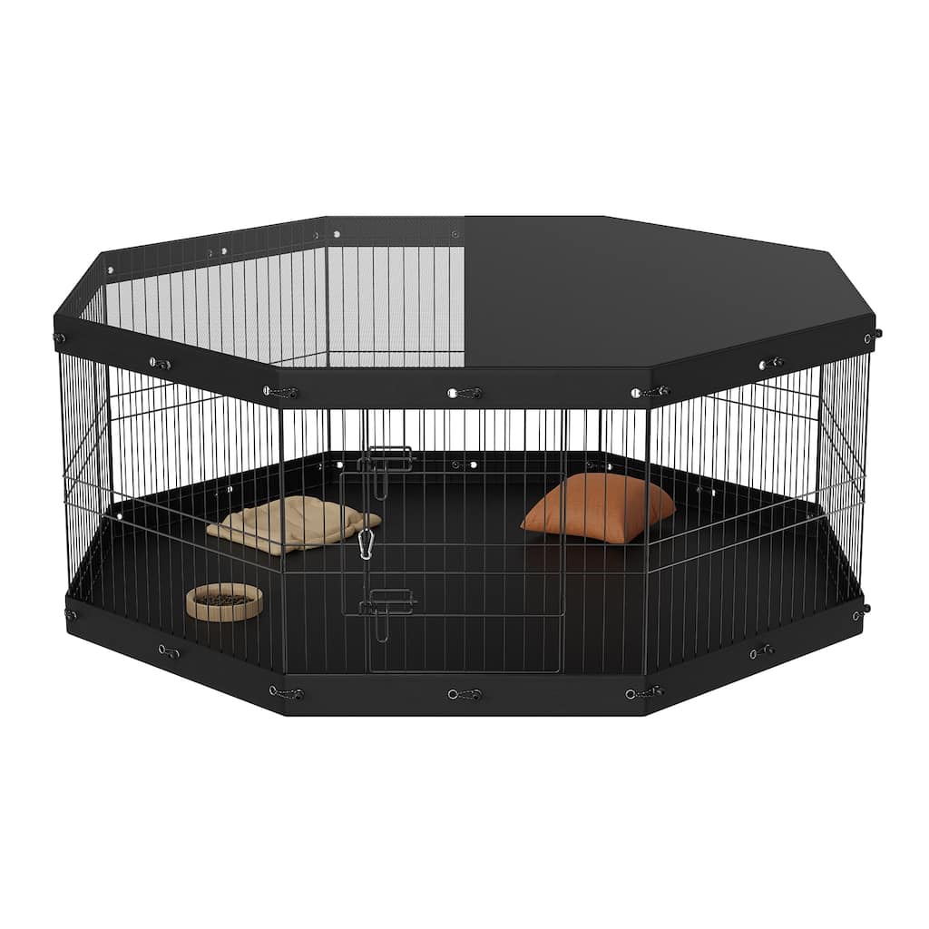 Dog Playpen, 8 Panels Foldable Metal Dog Exercise Pen, 24" H Pet Fence Puppy Crate Kennel, Indoor Outdoor Dog Pen