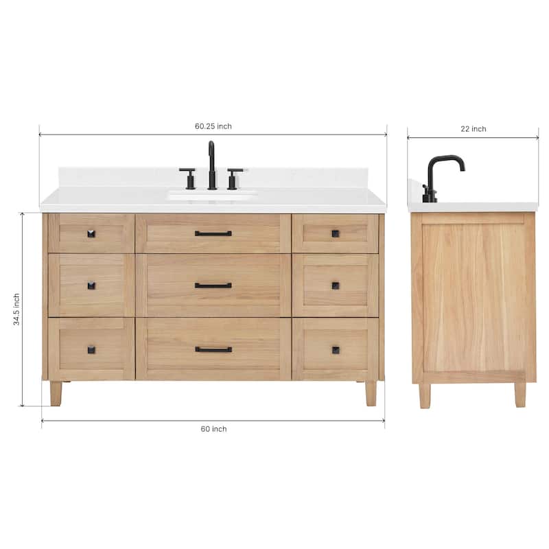 Ariel B60CQRVO Monroe 60-1/4" Free Standing Single Basin Vanity Set