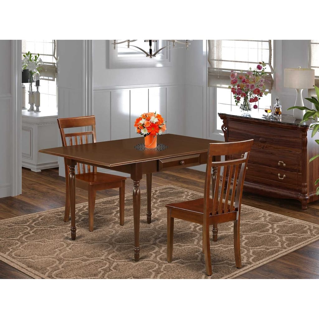 HomeStock 3-Piece Mahogany Finish Solid Wood Top With Dropleaf Dining Table Set