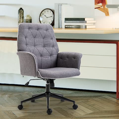 Modern Mid-Back Tufted Linen Fabric Swivel Task Chair with Arms - 26*27.25*39.75