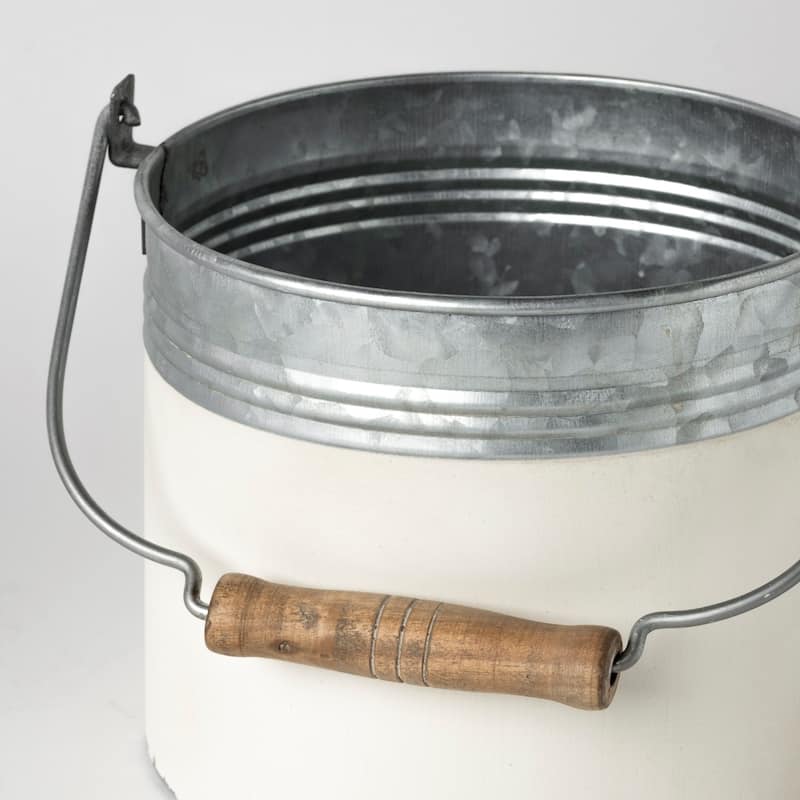 Set of Three Rustic White Metal Storage Cans - 7"W x 8"D x 13"H