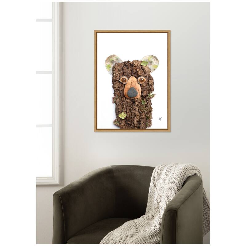 Kate and Laurel Bear with Green by Madeline Jeppesen Framed Canvas Wall Art Print