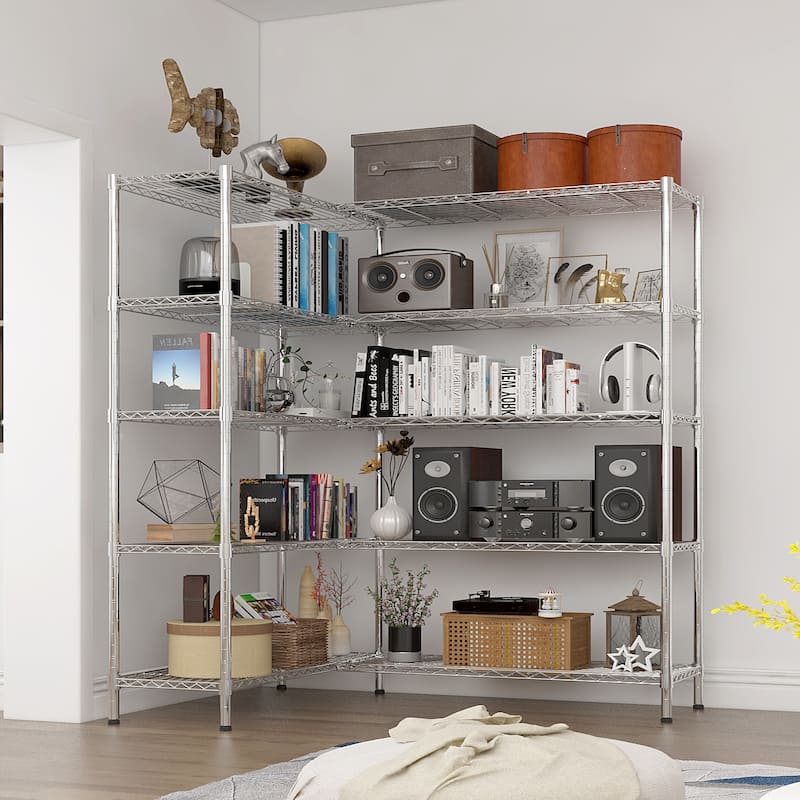 5-Tier Chrome Iron Multi-Purpose Storage Adjustable Shelf Rack for Kitchen or Garage - 177 × 40 × 180 cm