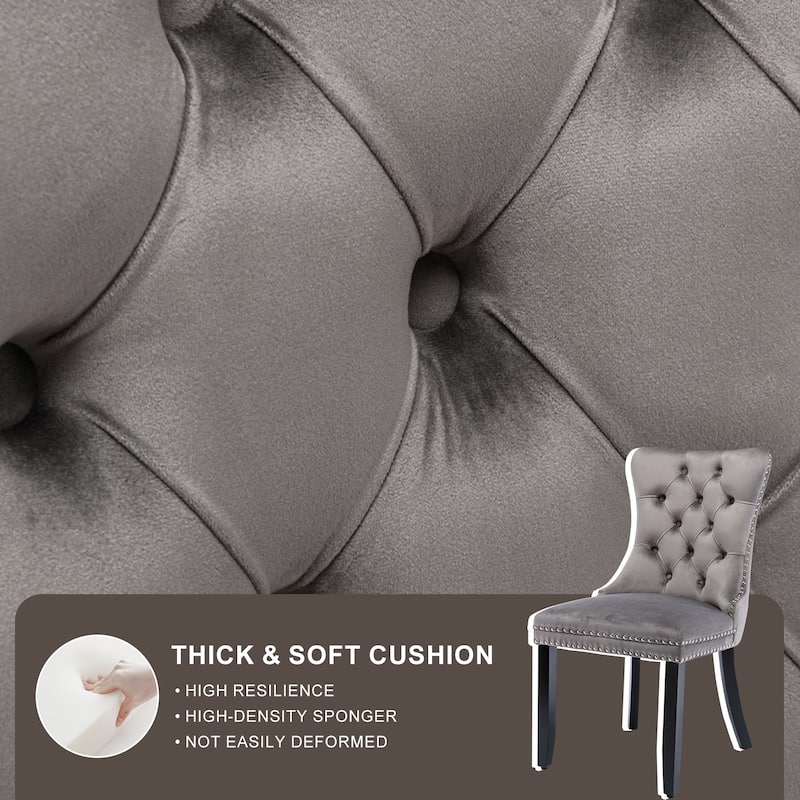 Set of 2 Hollywood Glam Velvet Dining Chairs – Tufted Back with Nailhead Trim and Ring Pull, Modern Accent Side Chairs
