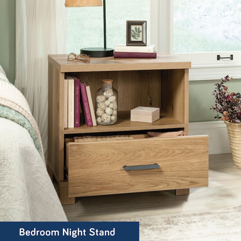 Wood Country Nightstand with 1 Drawer and Open Shelf, Brown