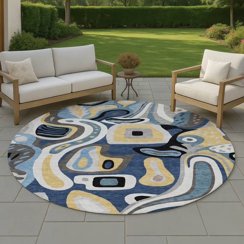 Machine Washable Indoor/ Outdoor Modern Picasy Chantille Rug - Blue - 8' x 8'