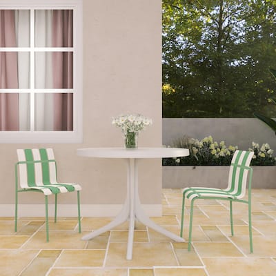 BNK Modern Striped Color Block Chairs With Waterproof PP Seat and Sturdy Metal Legs, Indoor/Outdoor Use (Set of 4)