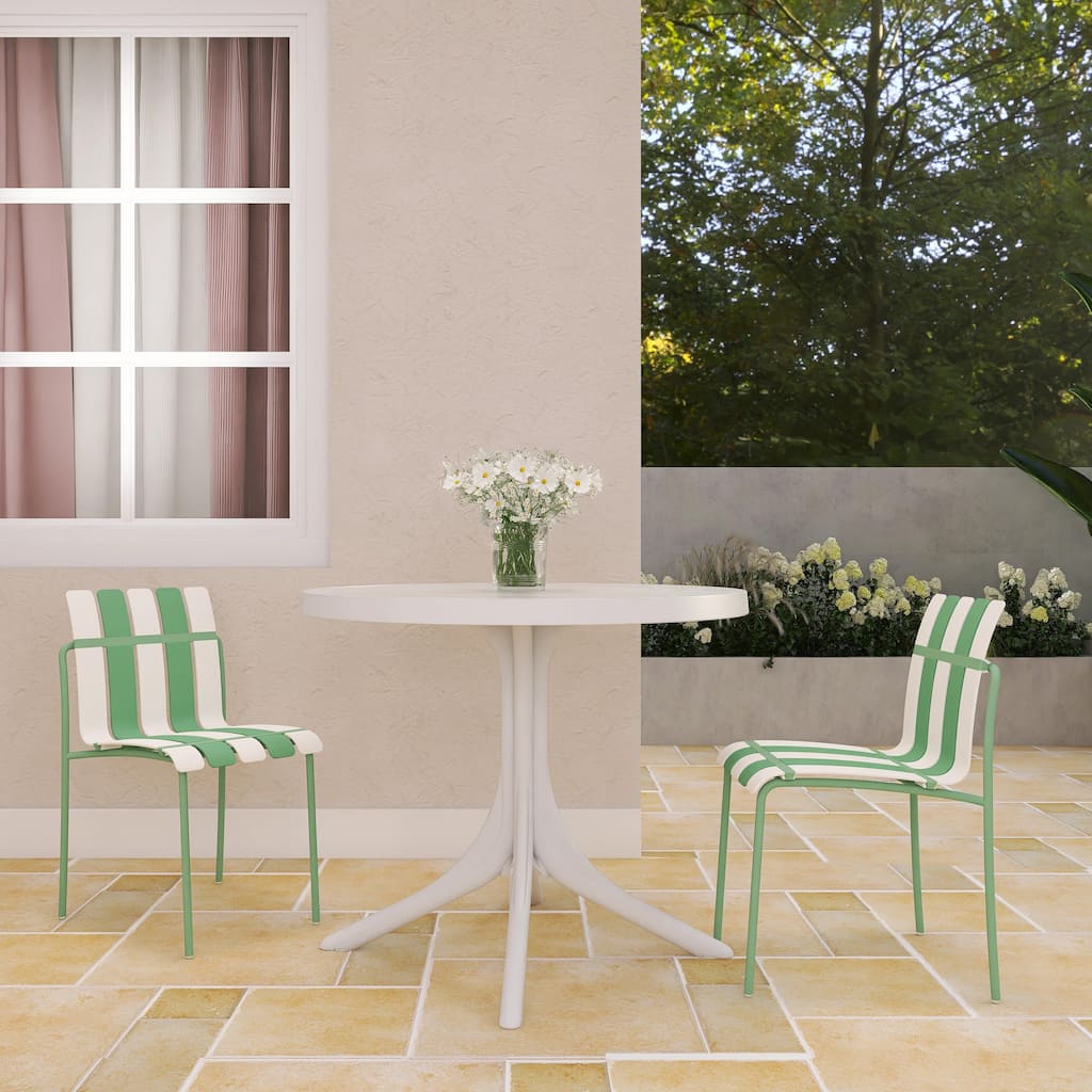 BNK Modern Striped Color Block Chairs With Waterproof PP Seat and Sturdy Metal Legs, Indoor/Outdoor Use (Set of 4)