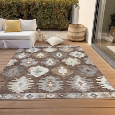 Machine Washable Indoor/ Outdoor Boho Tribal Chantille Rug
