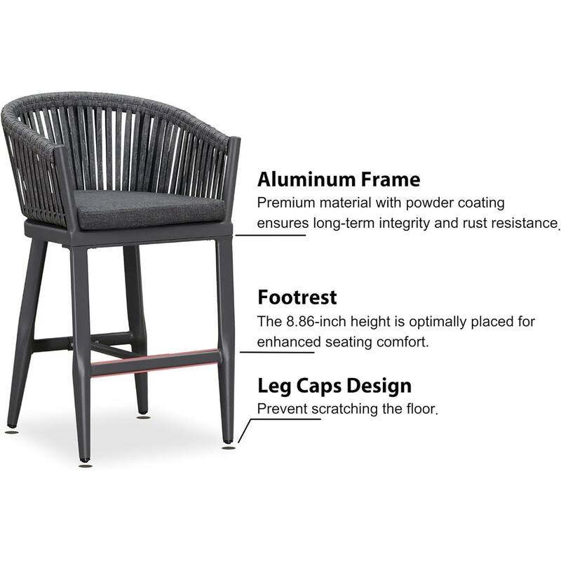 PURPLE LEAF Outdoor Counter Height Bar Stools Set of 4 Patio Aluminum Barstools with Back and Cushions