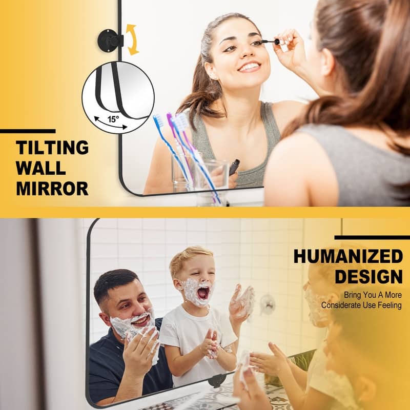 Rectangular Metal Framed Pivoted Bathroom Wall Vanity Mirror Adjustable Wall-Mounted For Modern Wall Decor
