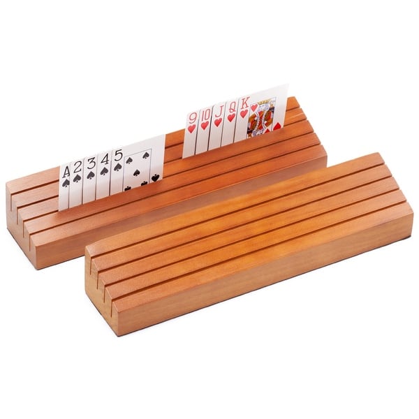 slide 2 of 6, GSE™ Set of 2 Wooden Playing Card Holders, 14" Card Game Trays/Racks Organizer Set for Kids Seniors Adults