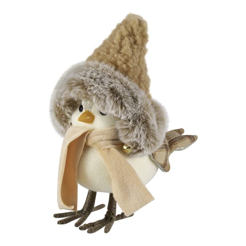 Faux Fur and Plaid Peachy Plush Standing Bird - 7.5"