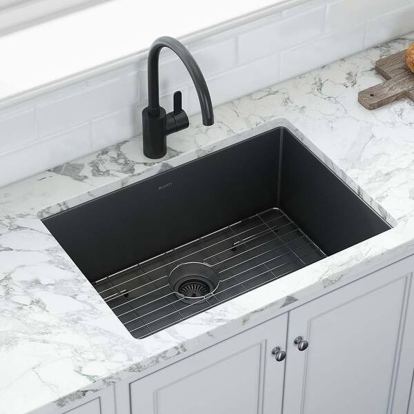 slide 1 of 8, Ruvati 30-inch Undermount Gunmetal Black Stainless Steel Kitchen Sink 16 Gauge Single Bowl -