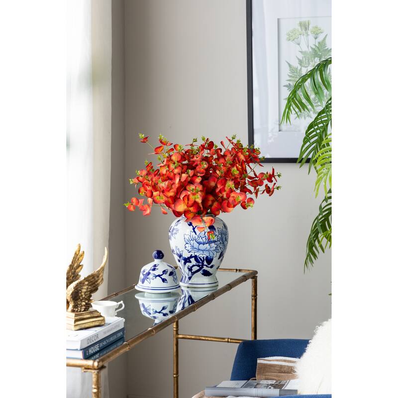 Set of 6 Artificial Eucalyptus Stems 10 Inch Picks for Home Decor Arrangements - Red