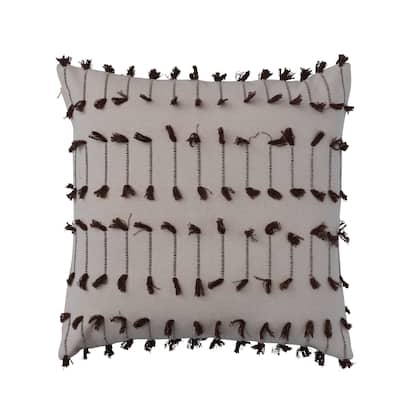 Woven Cotton Throw Pillow with Tassel Embroidery - 20.0"L x 20.0"W x 2.0"H