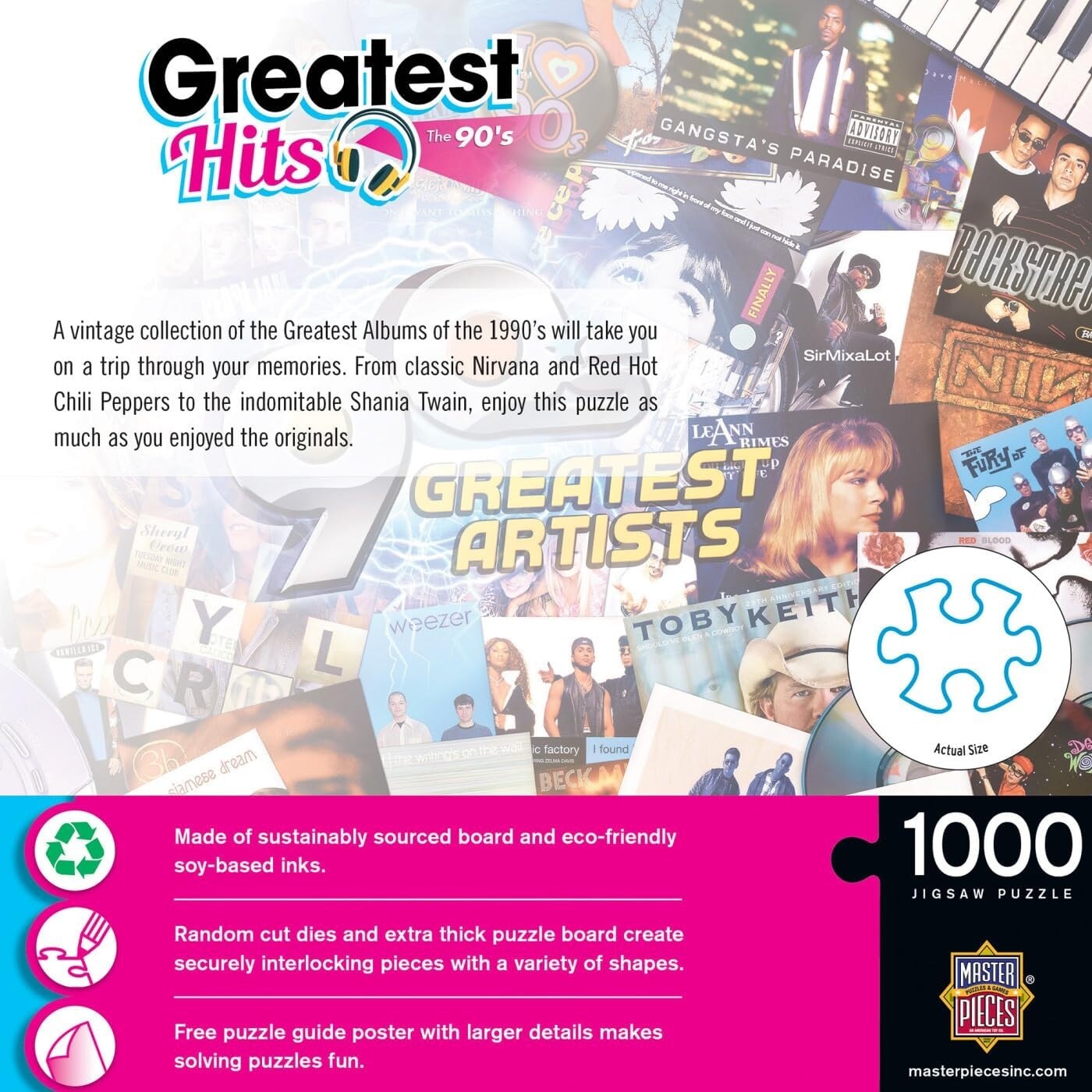 Greatest 90's Artists 1000 Pc Jigsaw Puzzle Fun for Adults & Kids