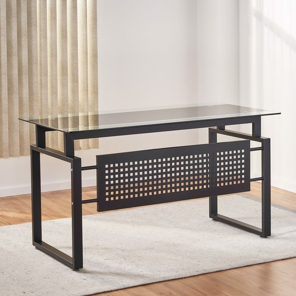 slide 2 of 7, Fiske Modern Tempered Glass Office Computer Desk by Christopher Knight Home