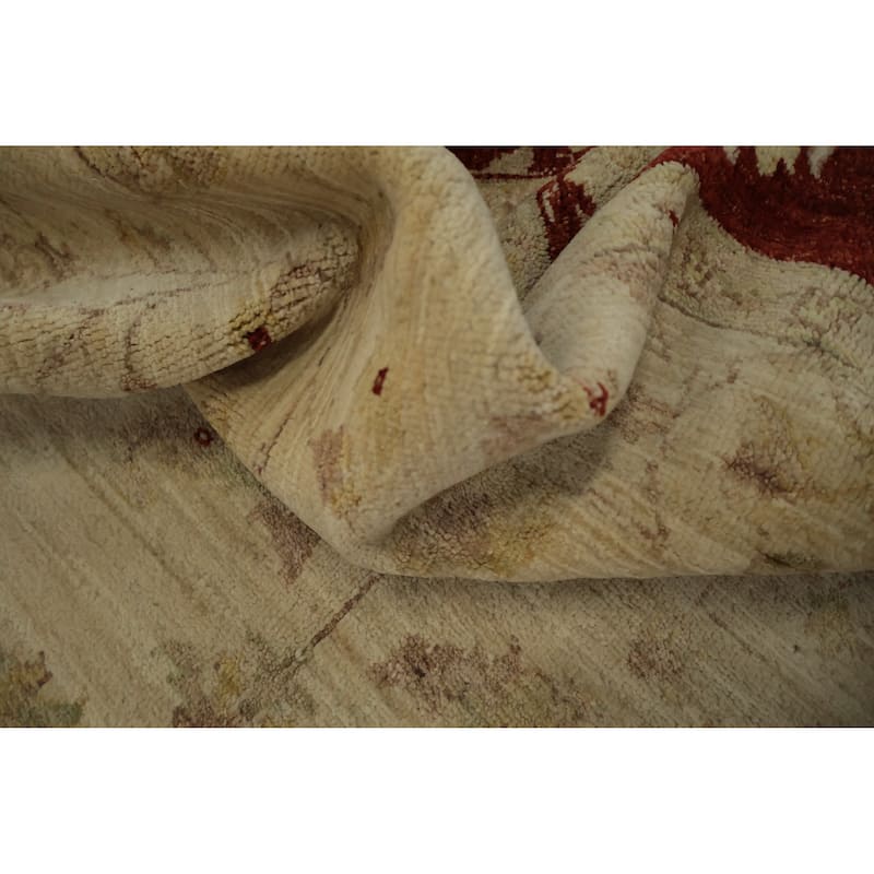 Hand Knotted Oriental 100% Wool Carpet Transitional Floral Beige & Ivories Oushak Area Rug - 7' 8'' X 5' 6''