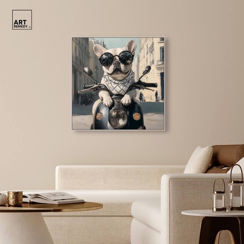 Frenchie on a Scooter Drive Canvas by Art Remedy
