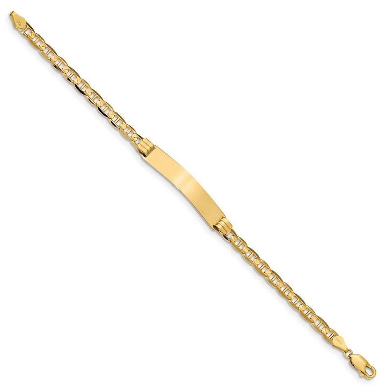 Curata 7mm 14k Yellow Gold Engravable Nautical Ship Mariner Anchor Link ID Bracelet