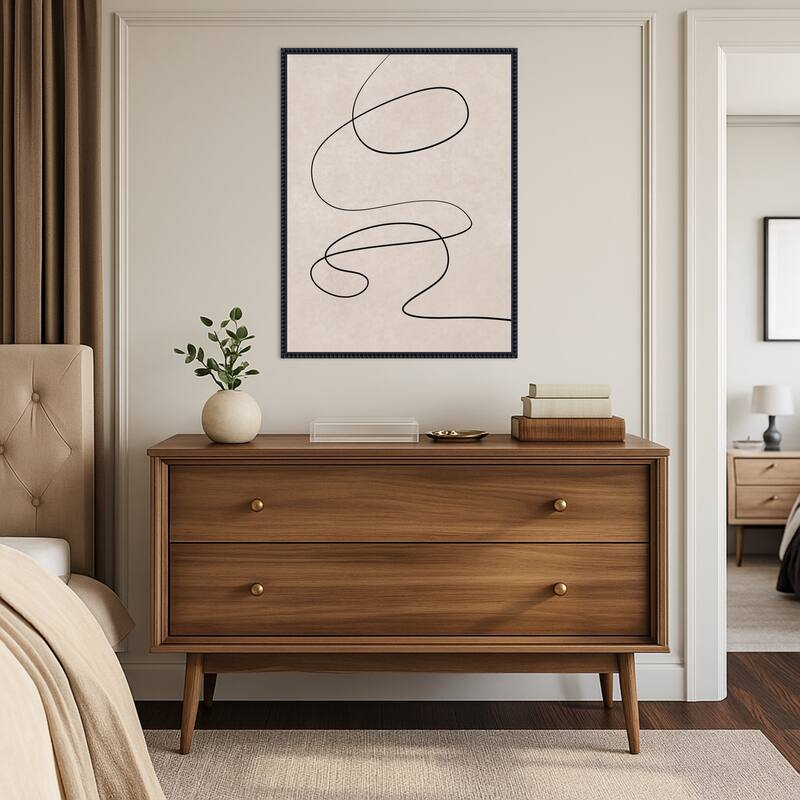 Black Line and Textured Beige Background by Little Dean Framed Canvas Wall Art Print