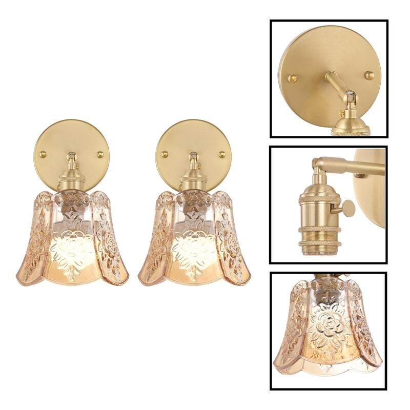 2 Pack wall sconces Rose Amber wall lighting glass, metal bedroom wall lighting