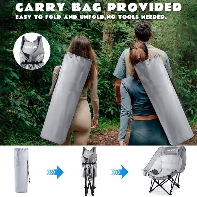 BOSSIN 500lbs Heavy Duty Camping Chair - Oversized Folding Outdoor Chair with Cup Holder, Side Pocket & Cooler Bag