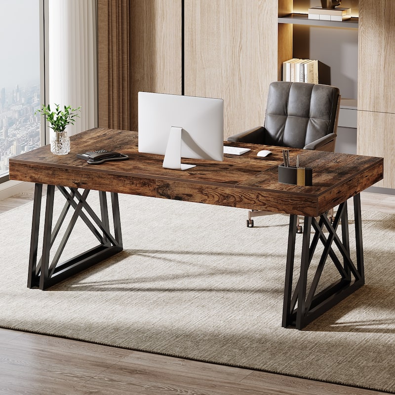 63'' Industrial Large Office Computer Desk with Sturdy X-Shaped Legs