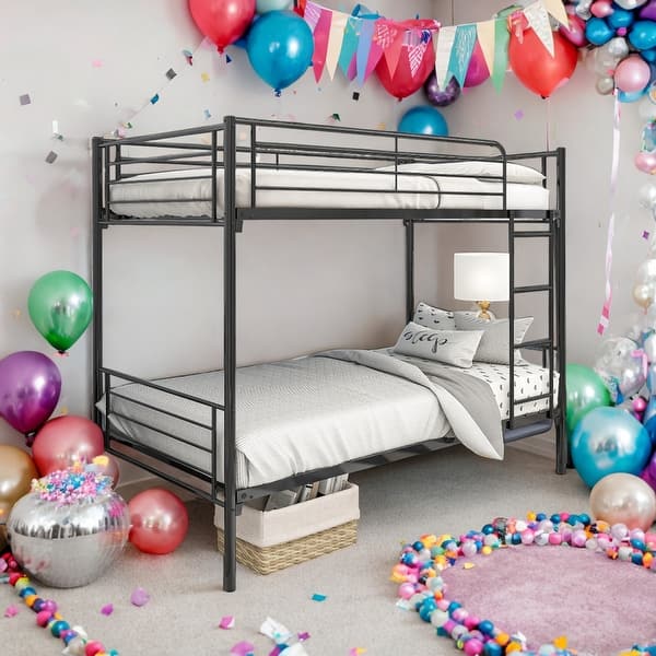 slide 2 of 18, Twin Over Twin Bunk Bed Platform Metal Bed,Ladder,10'' Under Storage Space Black