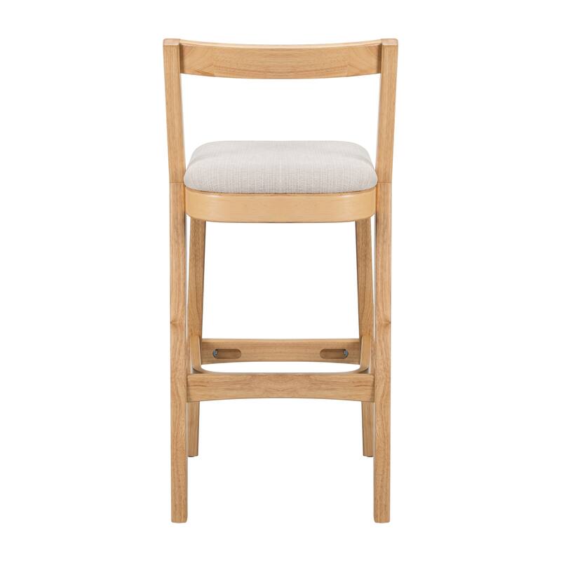 Indoor Rubberwood Barstool, Natural Finished and Beige Upholstery, Set of 2