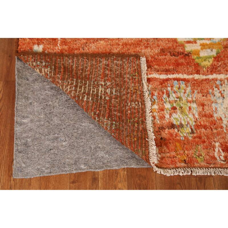 Orange Moroccan Oriental Rug Handmade Tribal Wool Carpet - 6'8" x 9'6"