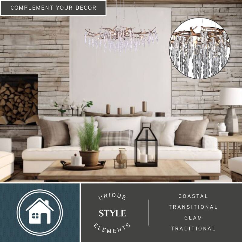 Vaxcel Lighting Rainier 6 Light 40" Wide Crystal Waterfall Chandelier
