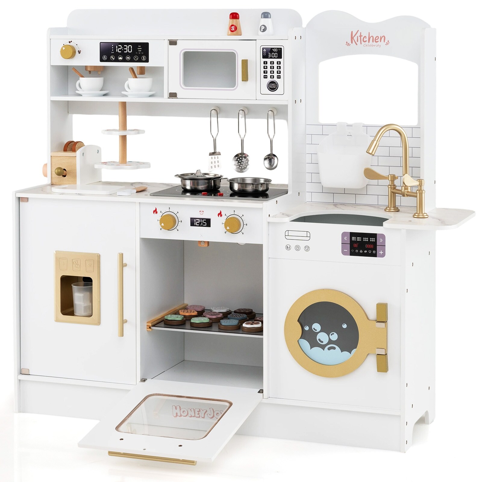Gymax Play Kitchen for Kids w/ Stoves Light Sound Faucet Microwave