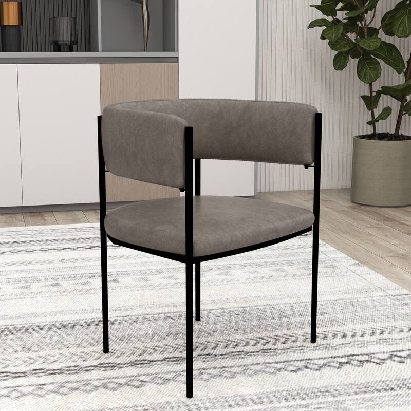 Dining Chair in Leather with Open-Back and Powder Coated Iron Legs Set of 4