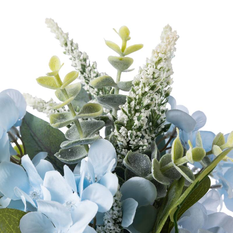 Glitzhome 24"D Blue Peony & Hydrangea Floral Wreath Includes a Complimentary Black Metal Wreath Hanger