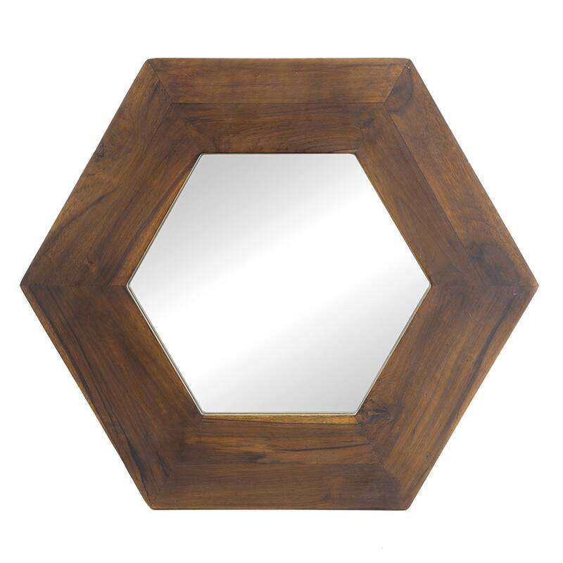 Hexagon Mirror with Natural Wood Frame