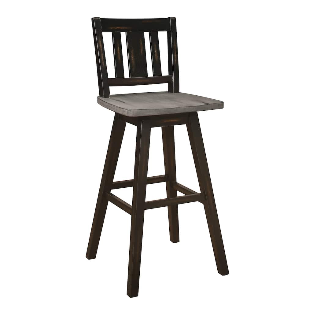 Ati 29 Inch Bar Height Stool Swivel Chairs Set of 2, Vertical Slat Back, Gray, Black
